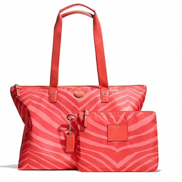 Coach "Rare" Zebra Print Orange Weekend/Travel Bag - Picture 2 of 5